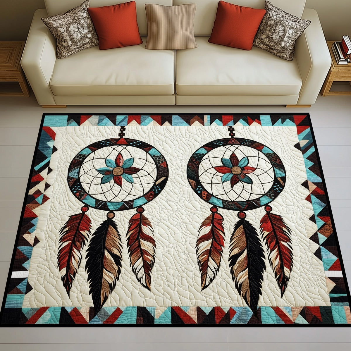 Tribal Soul Dreamcatcher area rug in a living room