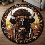 Tribal Strength Round Mat Rug - washable non-slip printed rug