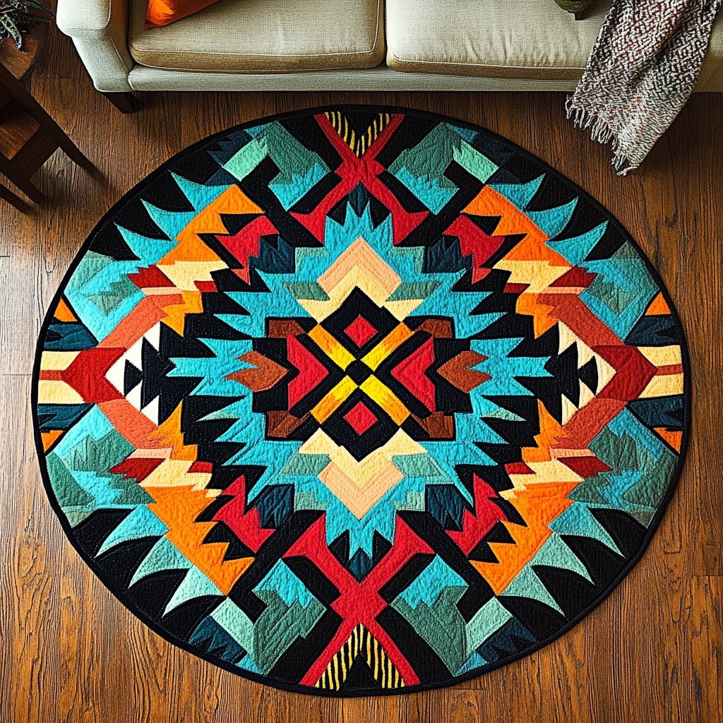 Tribal Sun Dance Round Mat Rug - washable non-slip printed rug