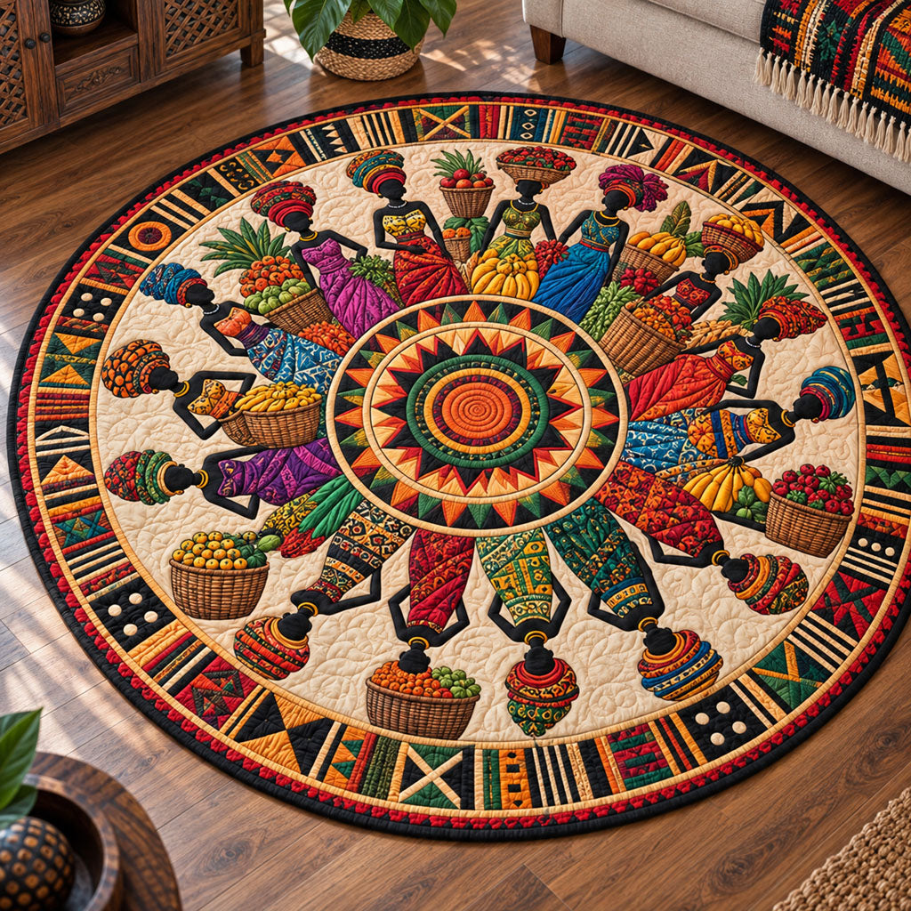 Tribal Sun Round Mat Rug - Nature Design | Serene Home Decor - washable non-slip printed rug