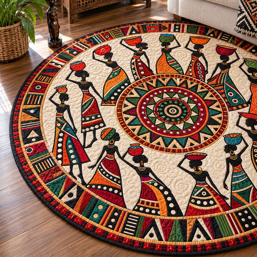 Tribal Treasures Round Mat Rug - Nature Design | Serene Home Decor - washable non-slip printed rug