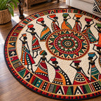 Tribal Treasures Round Mat Rug - Nature Design | Serene Home Decor - washable non-slip printed rug