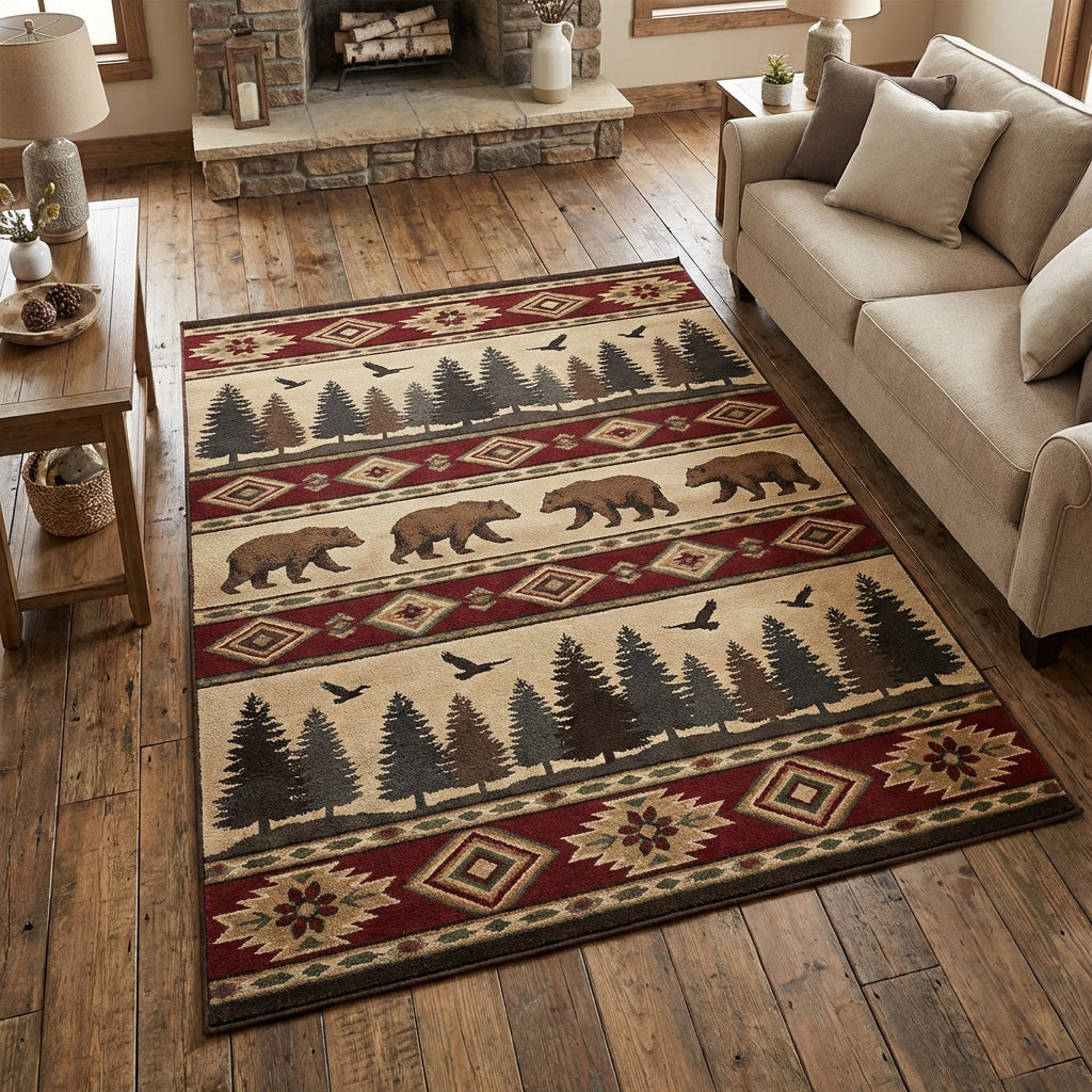 Tribal Wilderness area rug in a living room