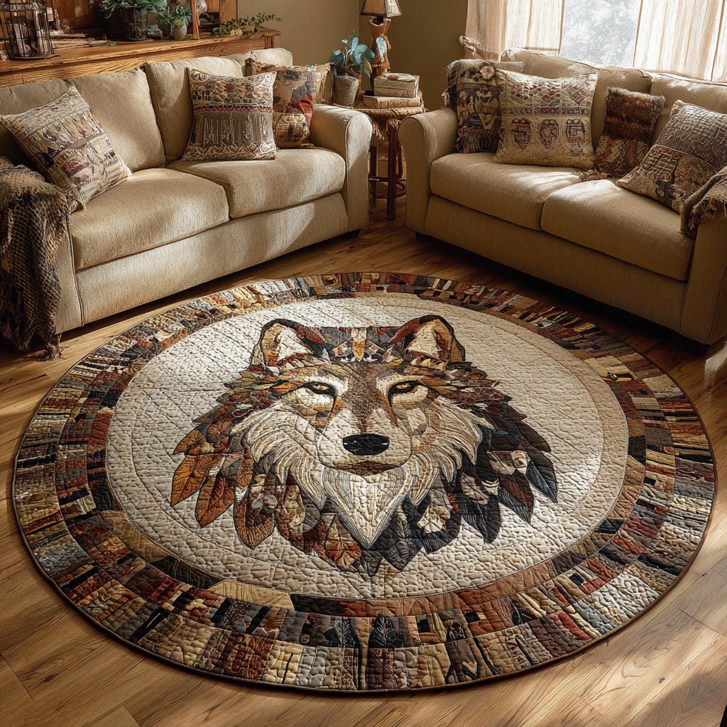 Tribal Wolf Round Mat Rug - washable non-slip printed rug