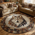 Tribal Wolf Round Mat Rug - washable non-slip printed rug