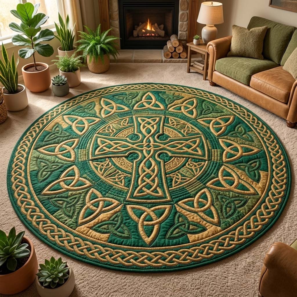 Trinity Cross Faith Round Mat Rug - washable non-slip printed rug