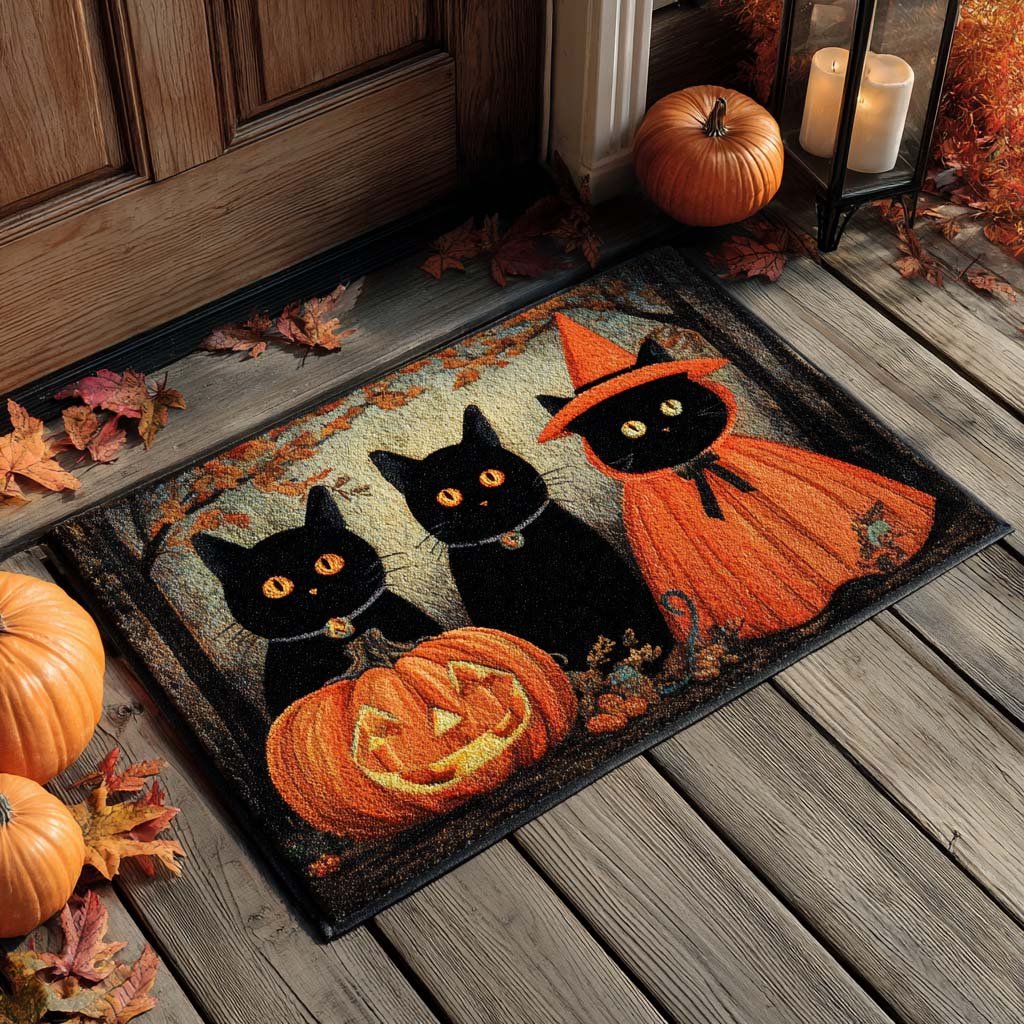 Trio Black Cats Doormat - Cute Animal Design | Printed Welcome Doormat