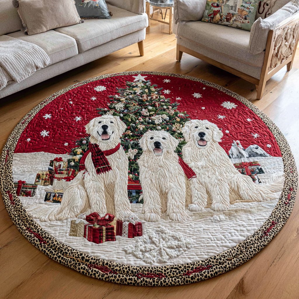 Trio Great Pyrenees Round Mat Rug - washable non-slip printed rug