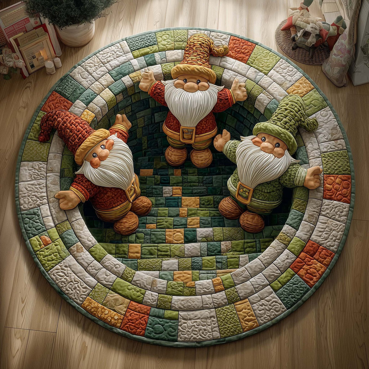 Trio Leprechauns Round Mat Rug - washable non-slip printed rug