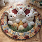 Triple Bunny Round Mat Rug - washable non-slip printed rug