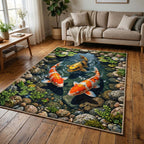 Triple Koi area rug in a living room