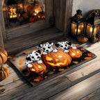Triple Pumpkin Dalmatians Doormat - Seasonal Holiday Design | Printed Welcome Doormat