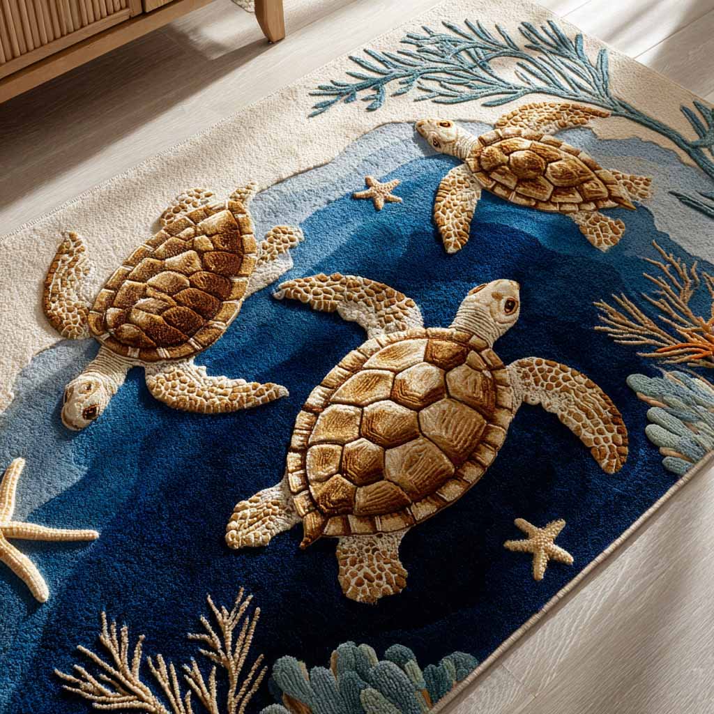 Triplet Tides area rug in a living room