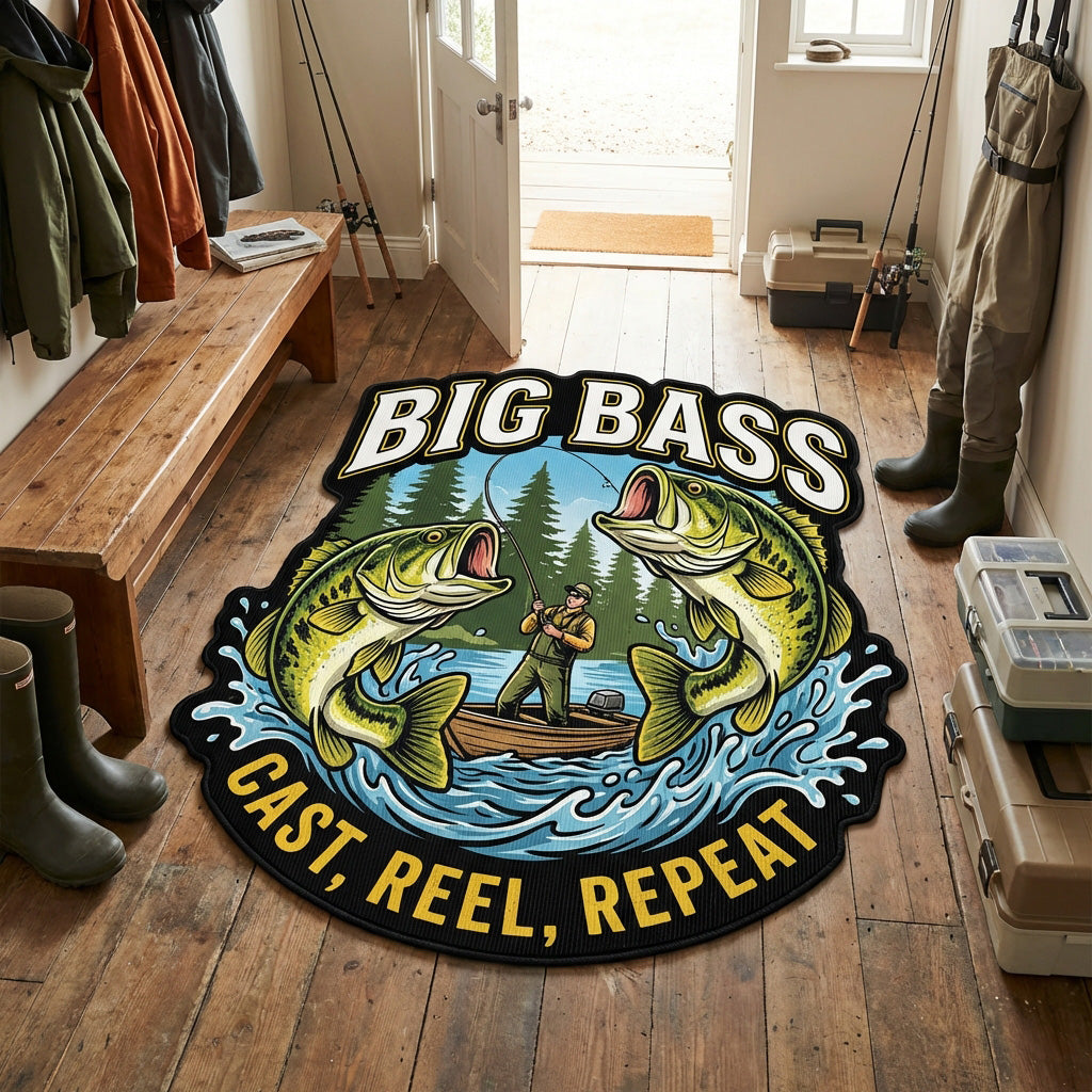 Trophy Bass Custom Shape Area Rug - Cute Animal Design | Die-Cut Non-Slip Rug - washable non-slip printed rug