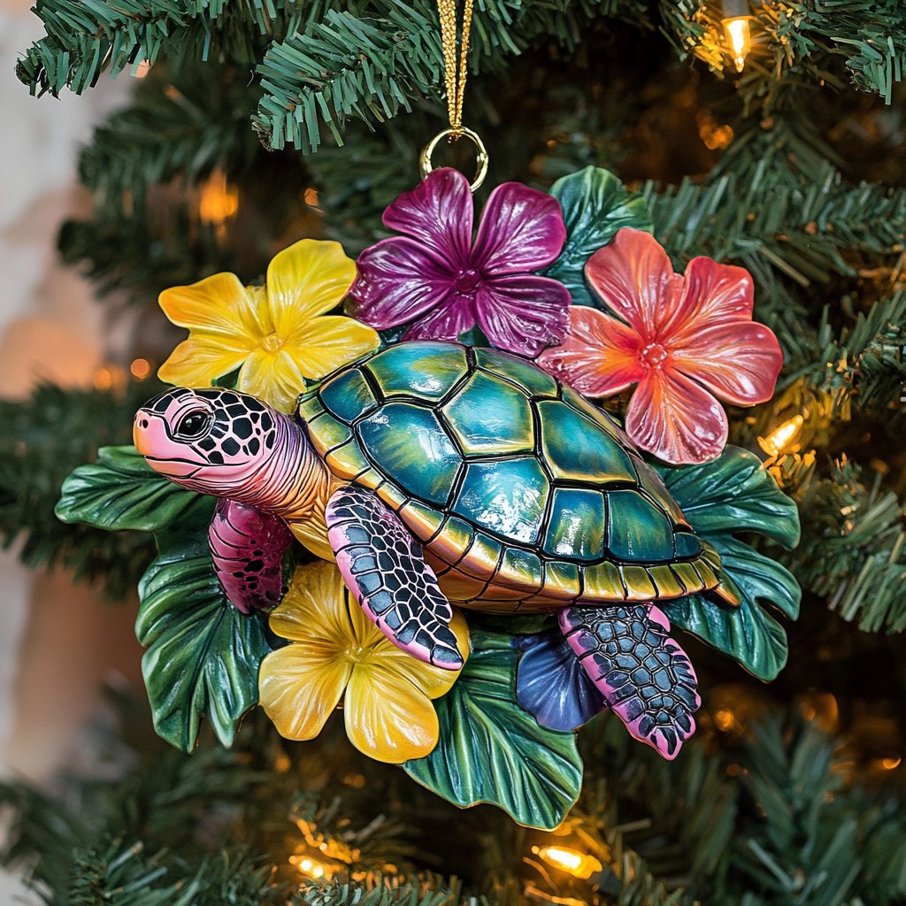 Tropical Tidings Turtle Christmas Ornament