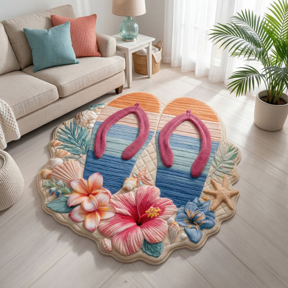 Tropical Bloom Flip Custom Shape Area Rug - Nature Design | Die-Cut Non-Slip Rug - washable non-slip printed rug