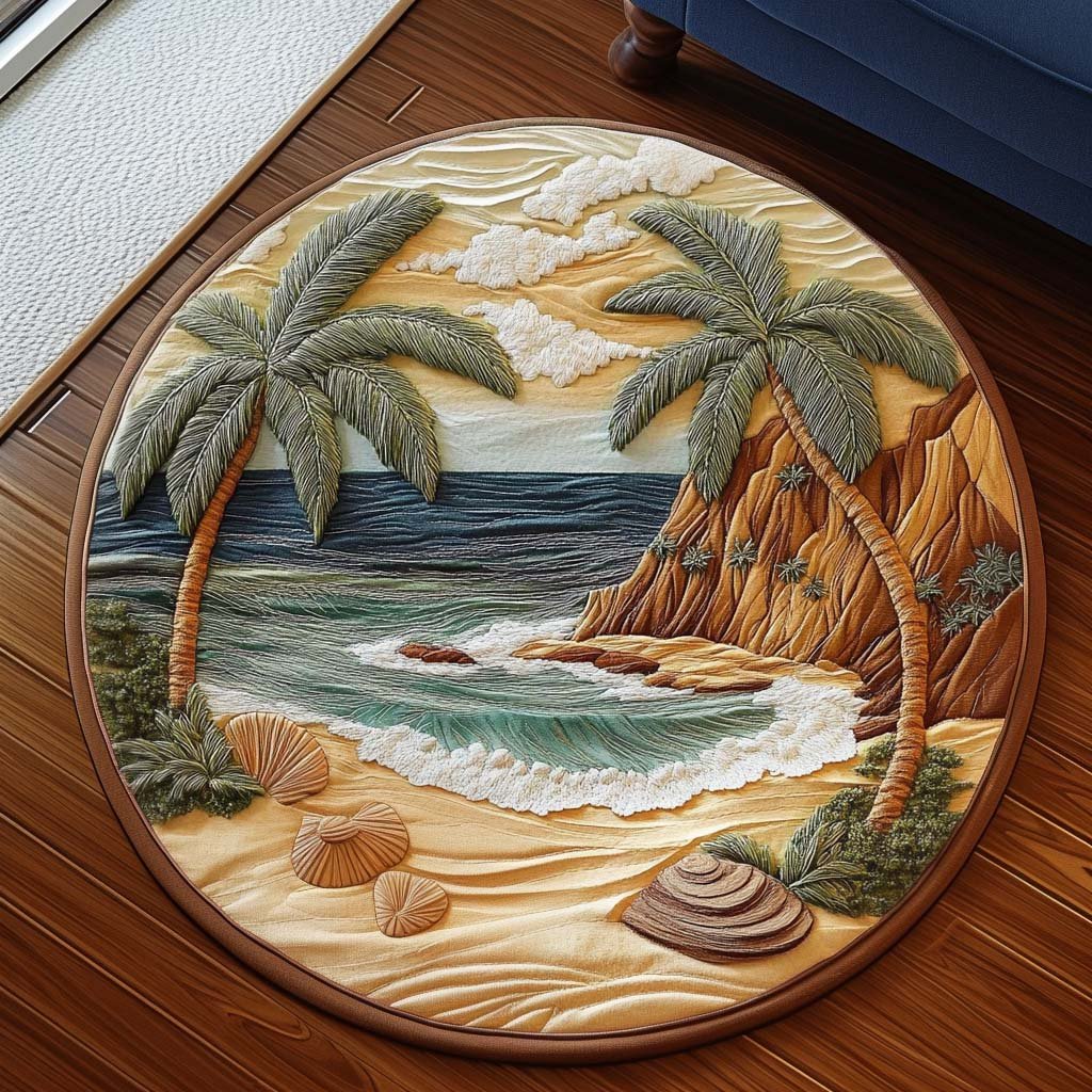 Tropical Calm Round Mat Rug - washable non-slip printed rug