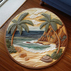 Tropical Calm Round Mat Rug - washable non-slip printed rug