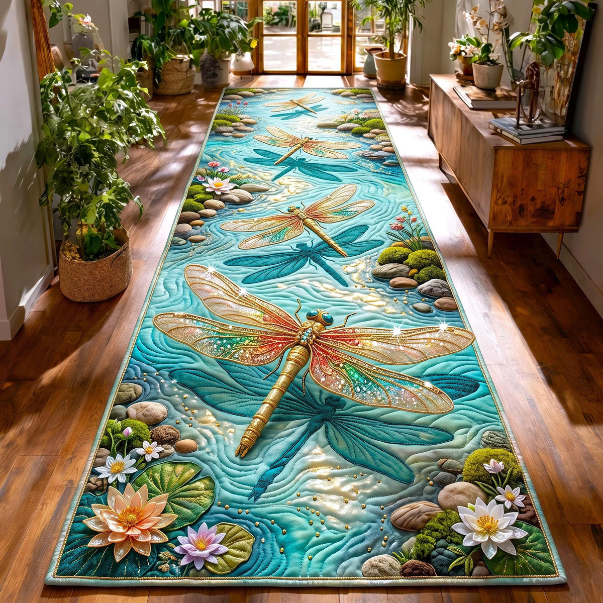 Tropical Dragonfly Runner Rug - Cute Animal Design | Charming Runner Rug - washable non-slip printed rug