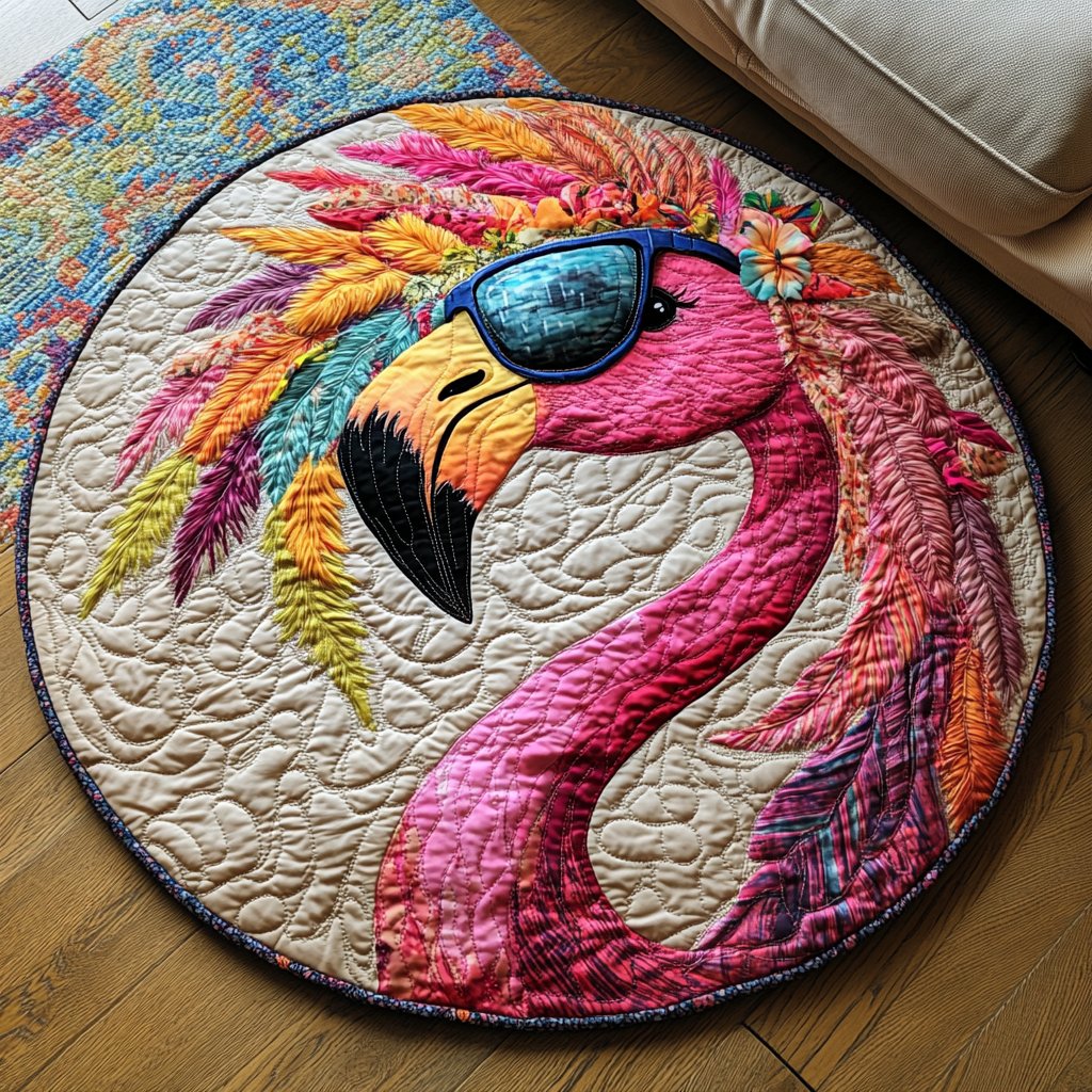 Tropical Flamingos Round Mat Rug - washable non-slip printed rug