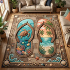 Tropical Flip Flop area rug in a living room