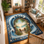 Tropical Gateway area rug in a living room