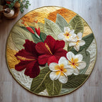 Tropical Hibiscus Round Mat Rug - washable non-slip printed rug