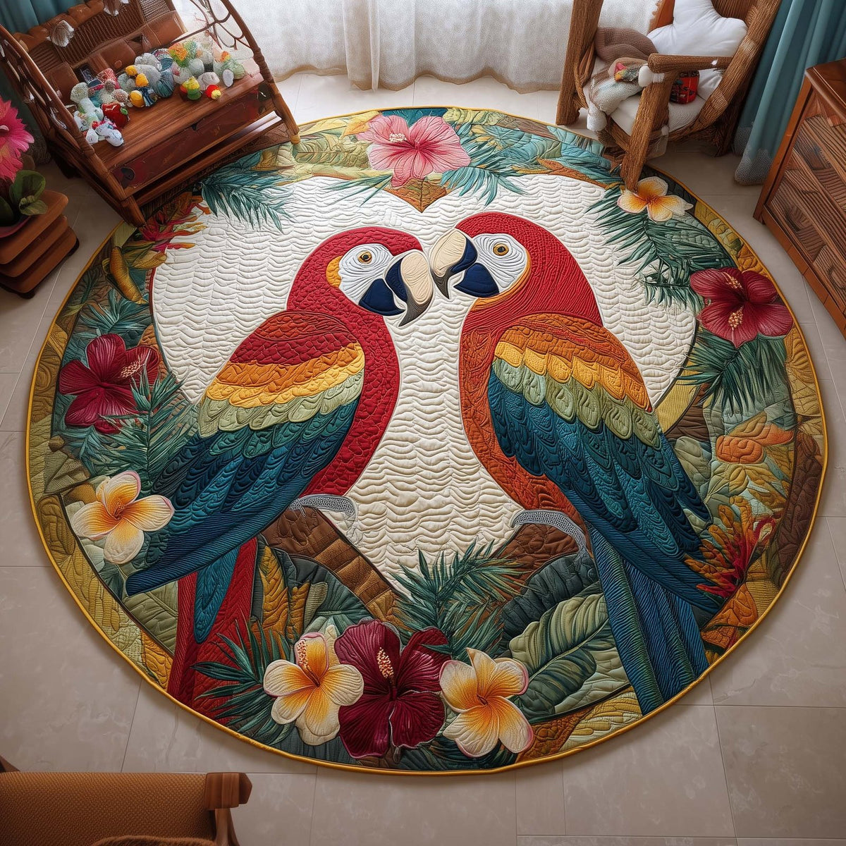 Tropical Pair Round Mat Rug - washable non-slip printed rug