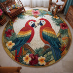 Tropical Pair Round Mat Rug - washable non-slip printed rug