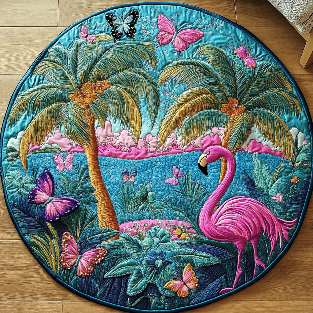 Tropical Paradise Round Mat Rug - washable non-slip printed rug
