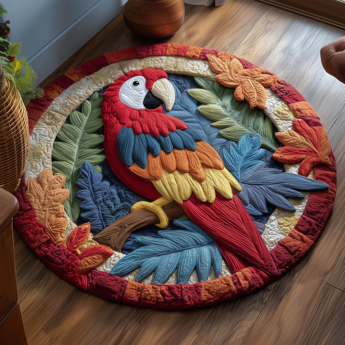 Tropical Parrot Round Mat Rug - washable non-slip printed rug
