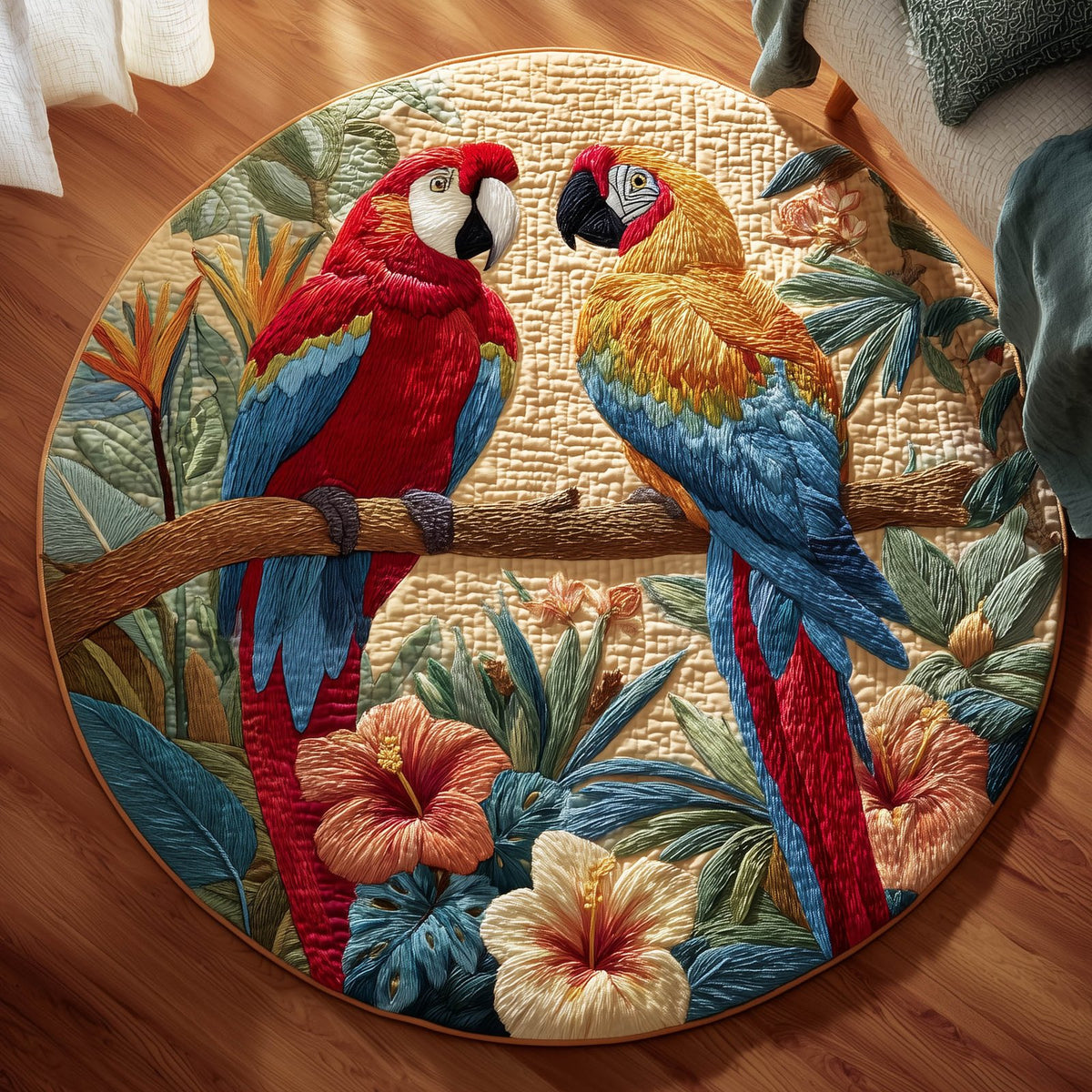 Tropical Parrot (Design 2) Round Mat Rug - washable non-slip printed rug