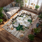 Tropical Petals area rug in a living room