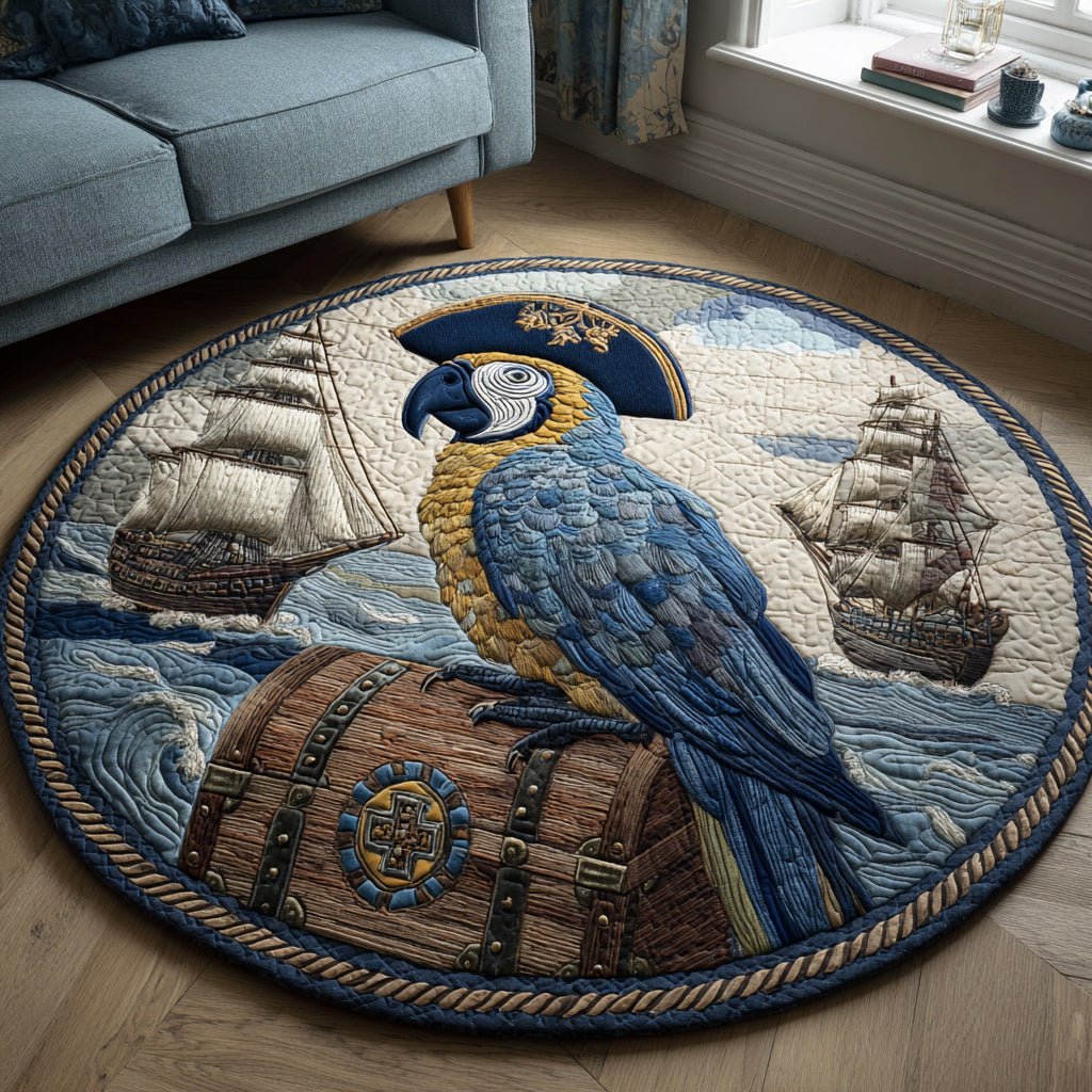Tropical Pirate Parrot Round Mat Rug - washable non-slip printed rug