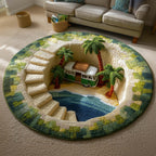 Tropical Ride Round Mat Rug - washable non-slip printed rug