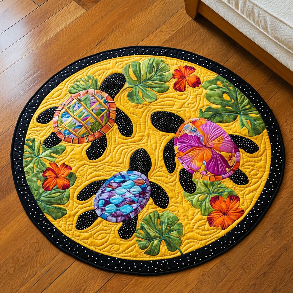 Tropical Turtle Bliss Round Mat Rug - washable non-slip printed rug