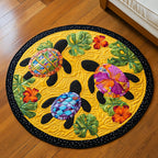 Tropical Turtle Bliss Round Mat Rug - washable non-slip printed rug