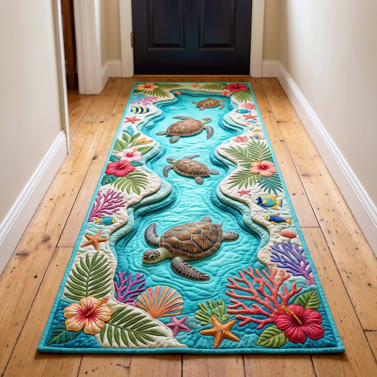 Tropical Turtle Runner Rug - Cute Pet Design | Animal Printed Runner Rug