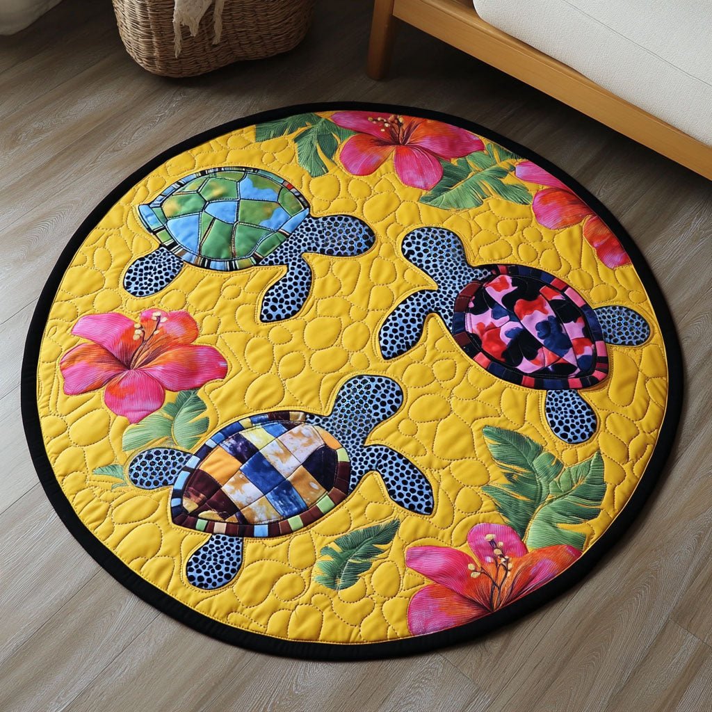 Tropical Turtles Round Mat Rug - washable non-slip printed rug