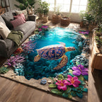 Tropical Water Dream area rug in a living room