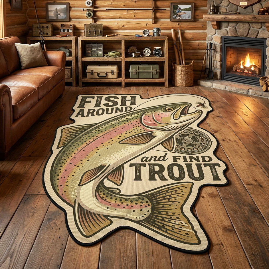 Trout Quest Custom Shape Area Rug - Nature Design | Die-Cut Non-Slip Rug - washable non-slip printed rug