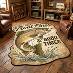 Trout Times Custom Shape Area Rug - Nature Design | Die-Cut Non-Slip Rug - washable non-slip printed rug