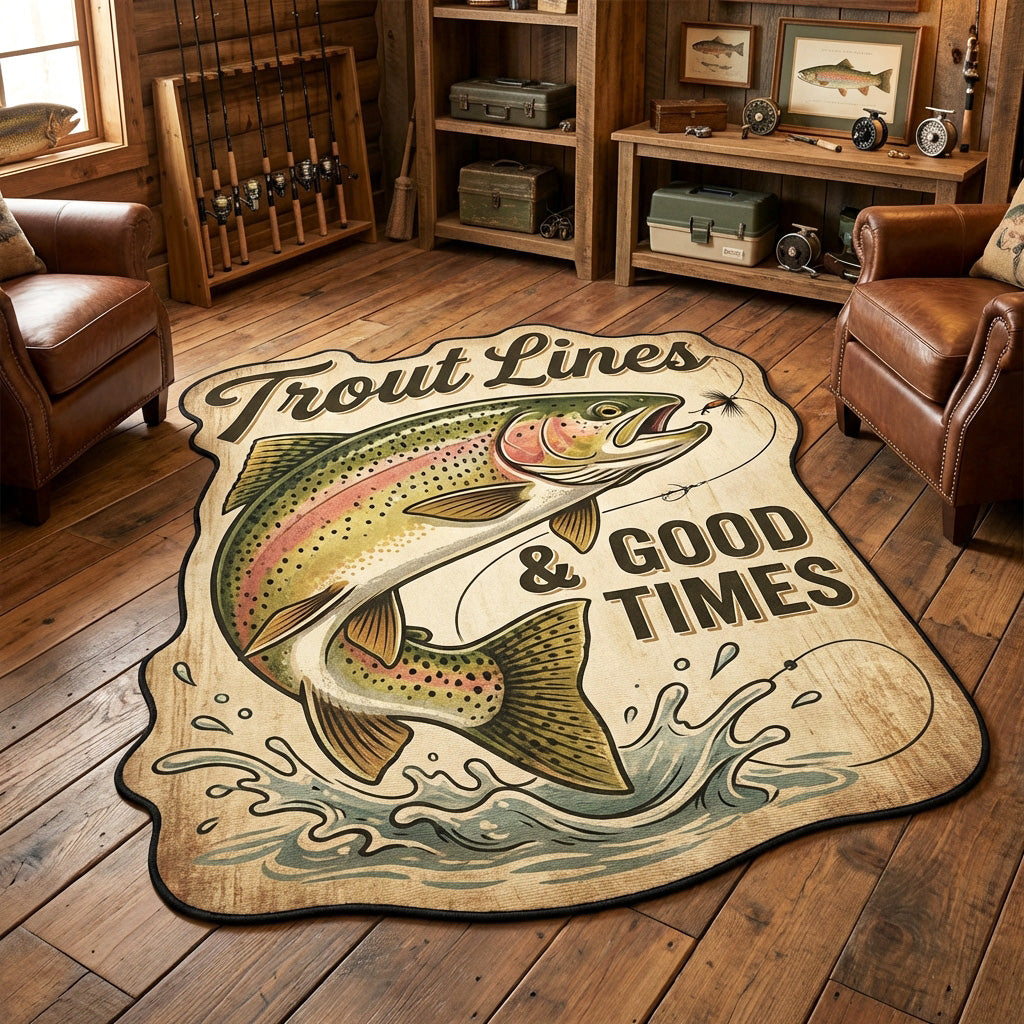Trout Times Custom Shape Area Rug - Nature Design | Die-Cut Non-Slip Rug - washable non-slip printed rug