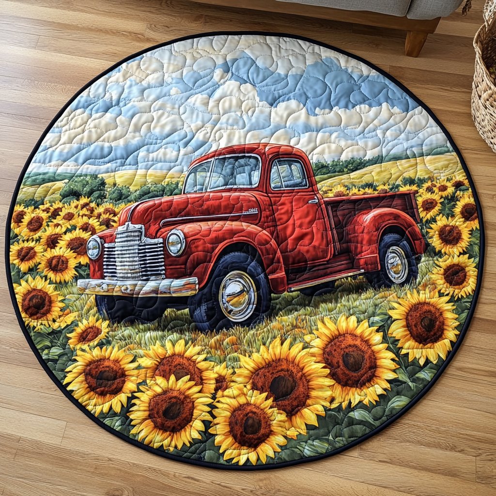 Truck Garden Round Mat Rug - washable non-slip printed rug