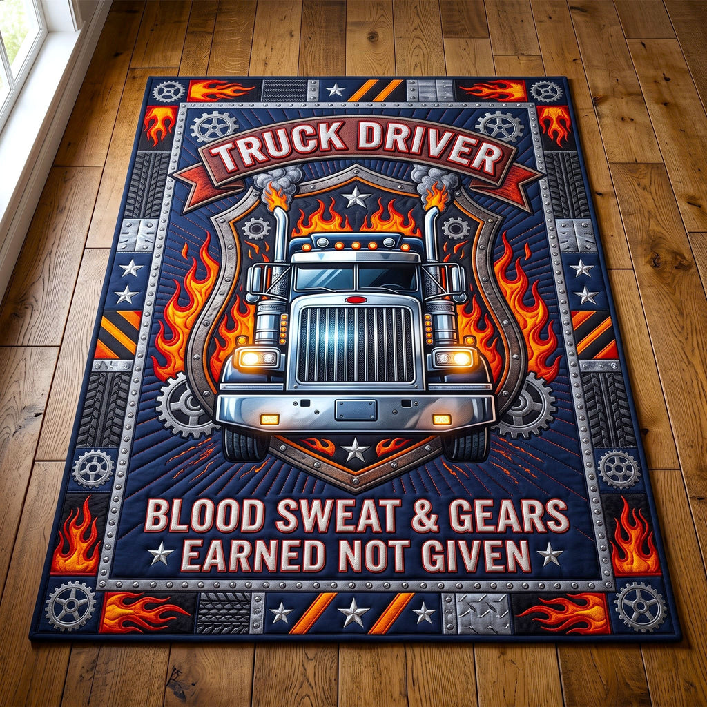 Trucker Life area rug in a living room
