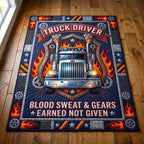 Trucker Life area rug in a living room