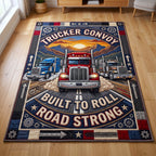 Trucker Life area rug in a living room