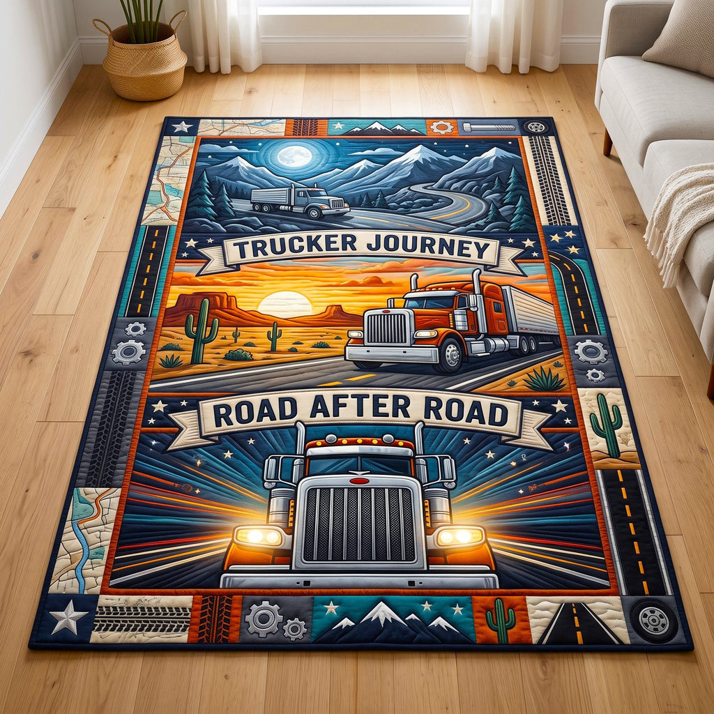 Trucker Life area rug in a living room