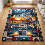 Trucker Life area rug in a living room