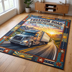 Trucker Life area rug in a living room